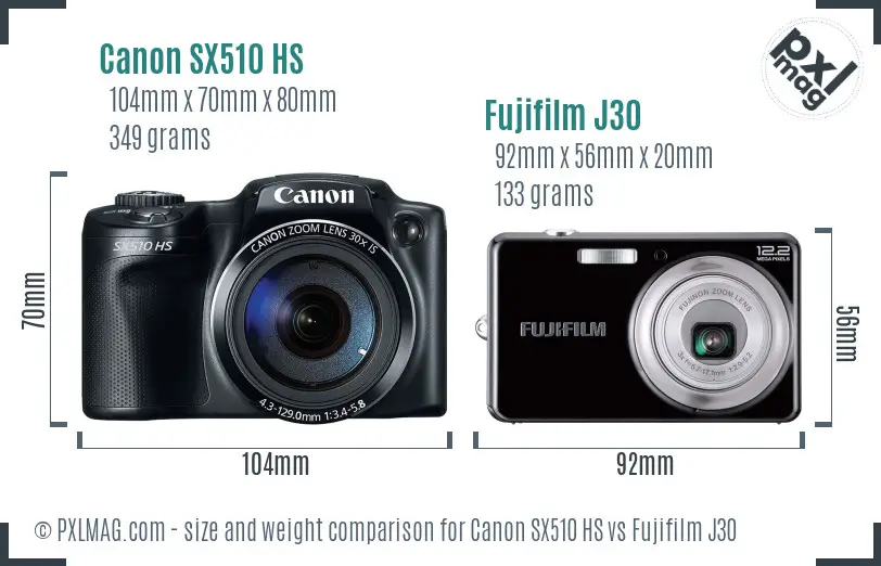 Canon SX510 HS vs Fujifilm J30 size comparison Canon SX510 HS vs Fujifilm J30 size comparison