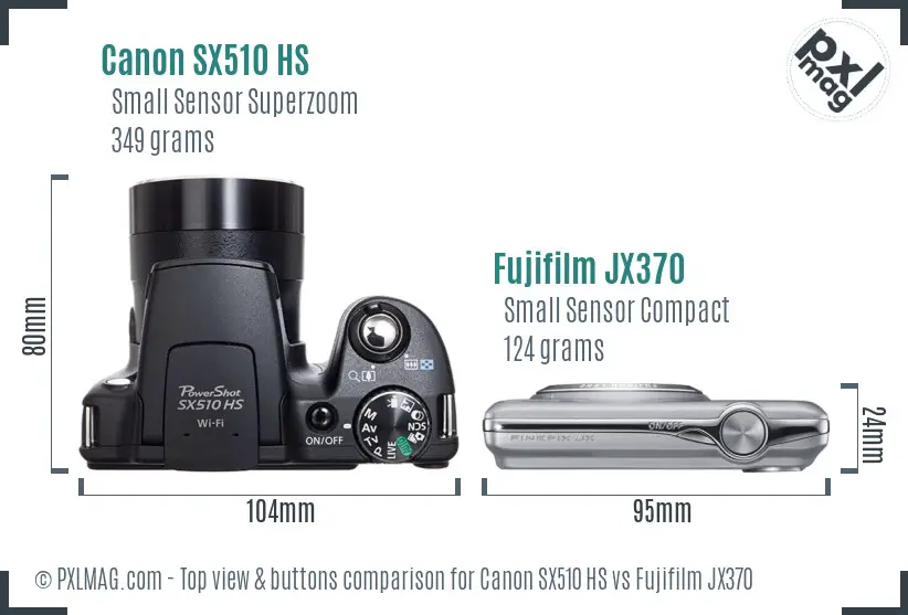 Canon SX510 HS vs Fujifilm JX370 top view buttons comparison