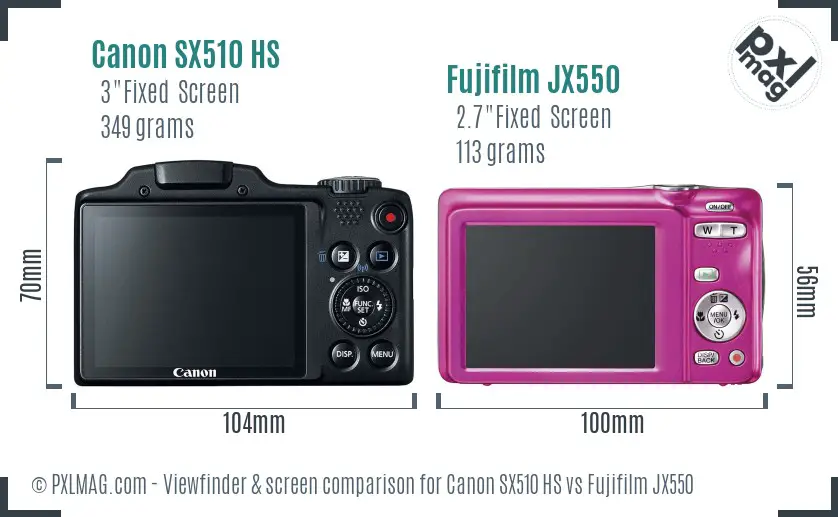 Canon SX510 HS vs Fujifilm JX550 Screen and Viewfinder comparison