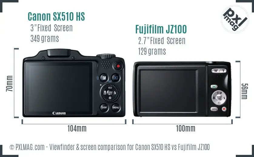 Canon SX510 HS vs Fujifilm JZ100 Screen and Viewfinder comparison