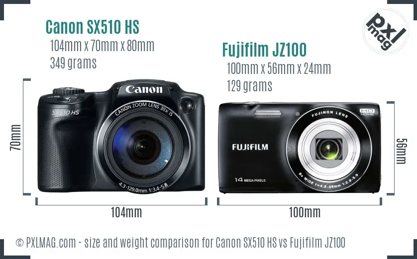 Canon SX510 HS vs Fujifilm JZ100 size comparison