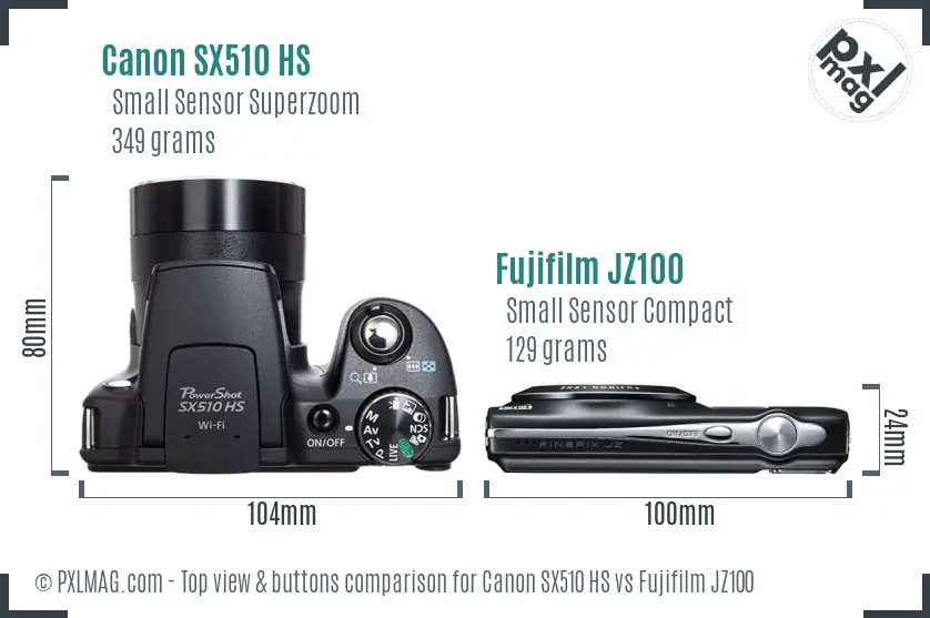 Canon SX510 HS vs Fujifilm JZ100 top view buttons comparison