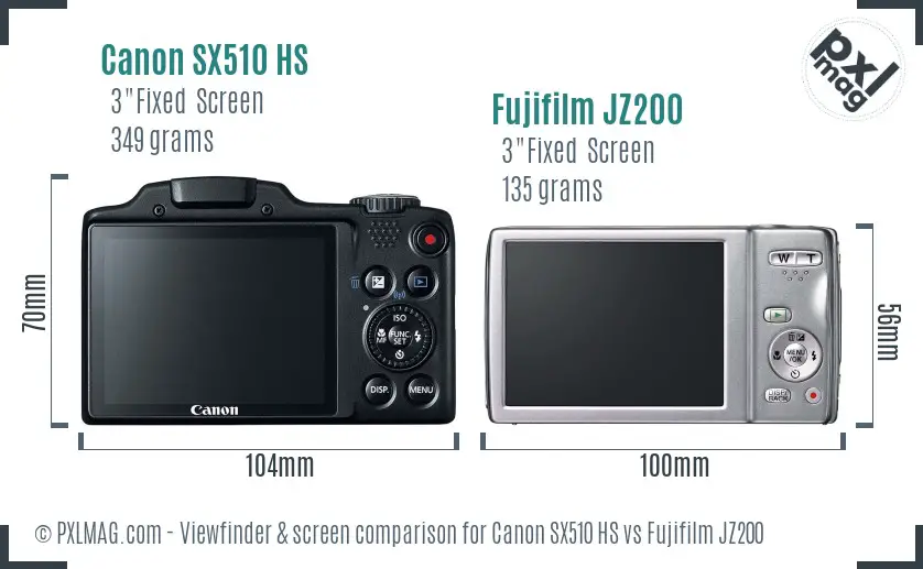 Canon SX510 HS vs Fujifilm JZ200 Screen and Viewfinder comparison