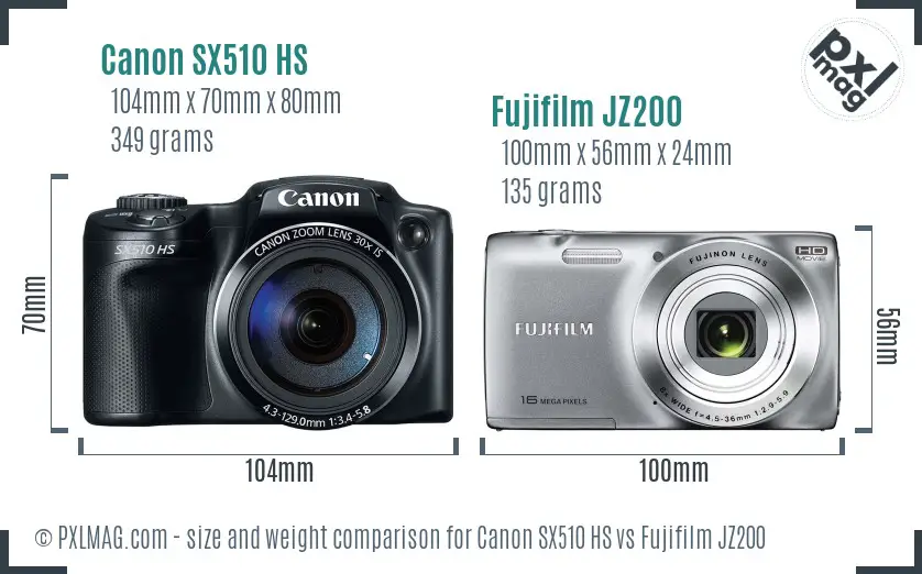 Canon SX510 HS vs Fujifilm JZ200 size comparison