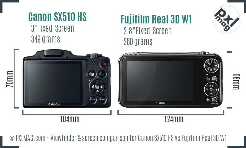 Canon SX510 HS vs Fujifilm Real 3D W1 Screen and Viewfinder comparison