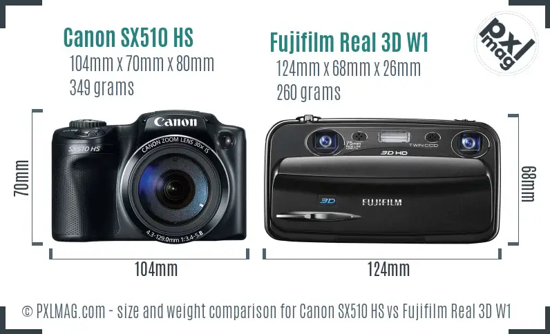Canon SX510 HS vs Fujifilm Real 3D W1 size comparison