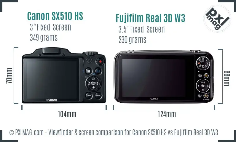 Canon SX510 HS vs Fujifilm Real 3D W3 Screen and Viewfinder comparison