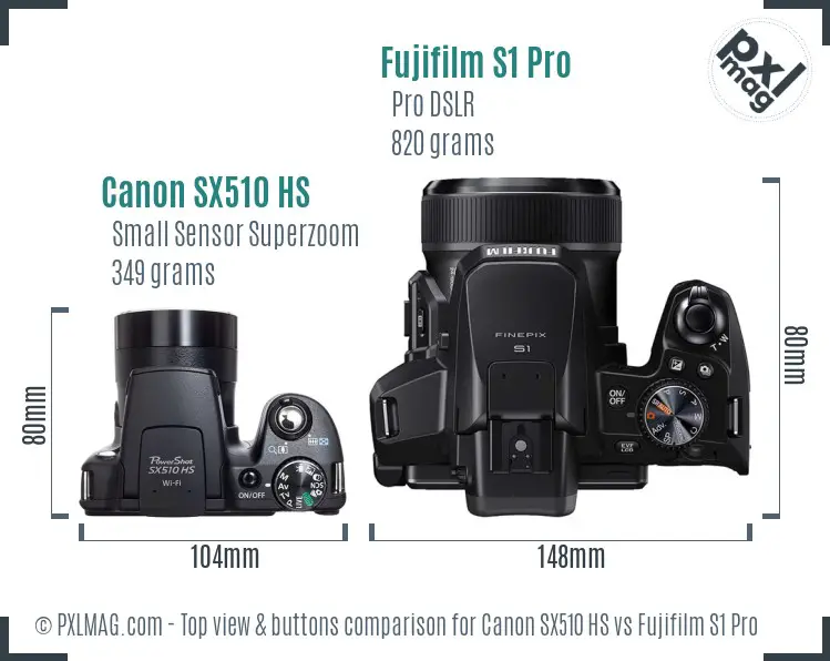 Canon SX510 HS vs Fujifilm S1 Pro top view buttons comparison