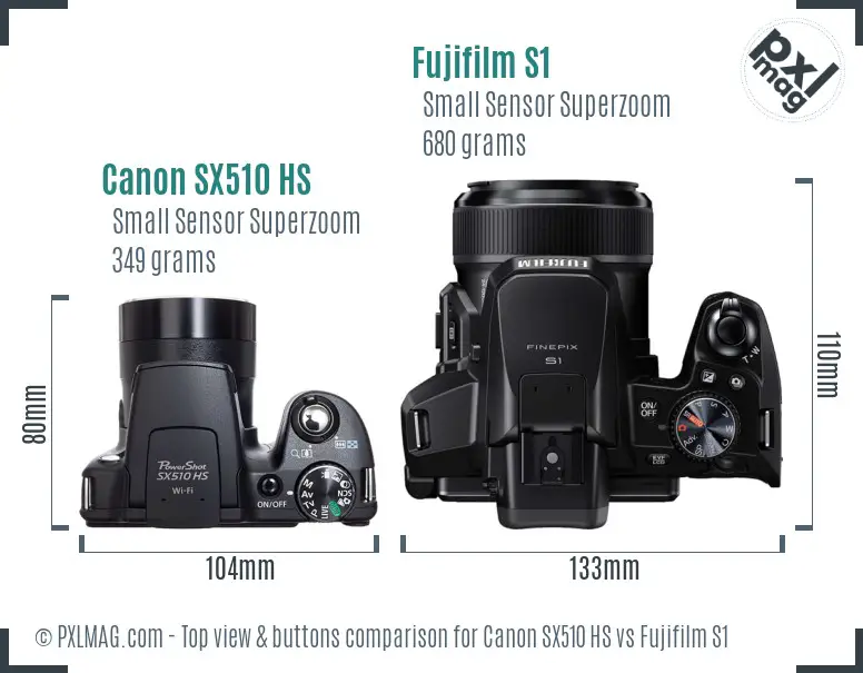 Canon SX510 HS vs Fujifilm S1 top view buttons comparison