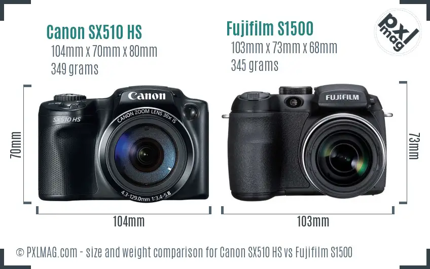 Canon SX510 HS vs Fujifilm S1500 size comparison