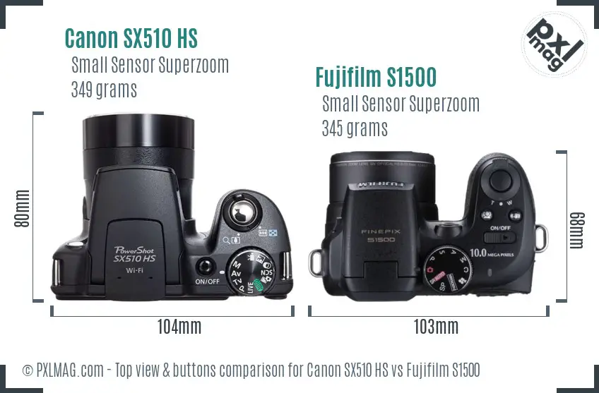 Canon SX510 HS vs Fujifilm S1500 top view buttons comparison