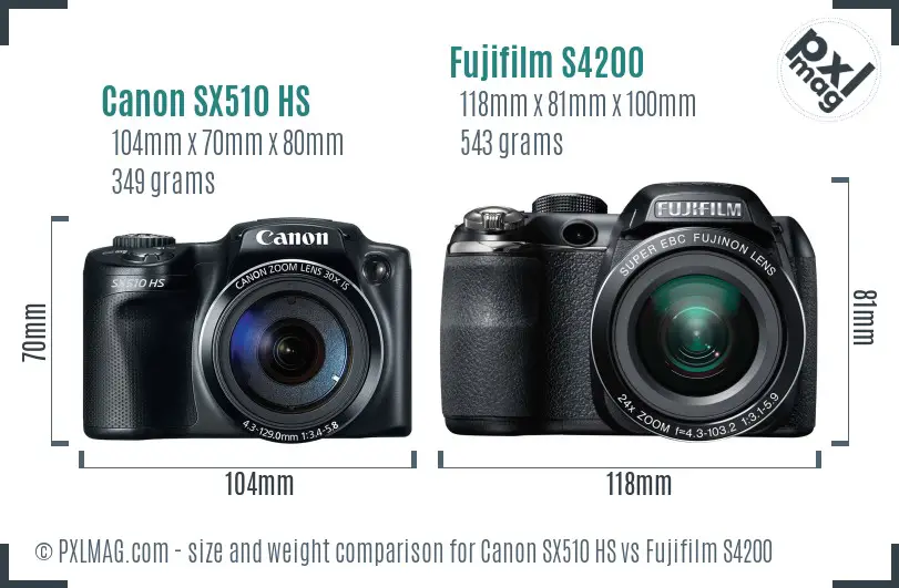 Canon SX510 HS vs Fujifilm S4200 size comparison