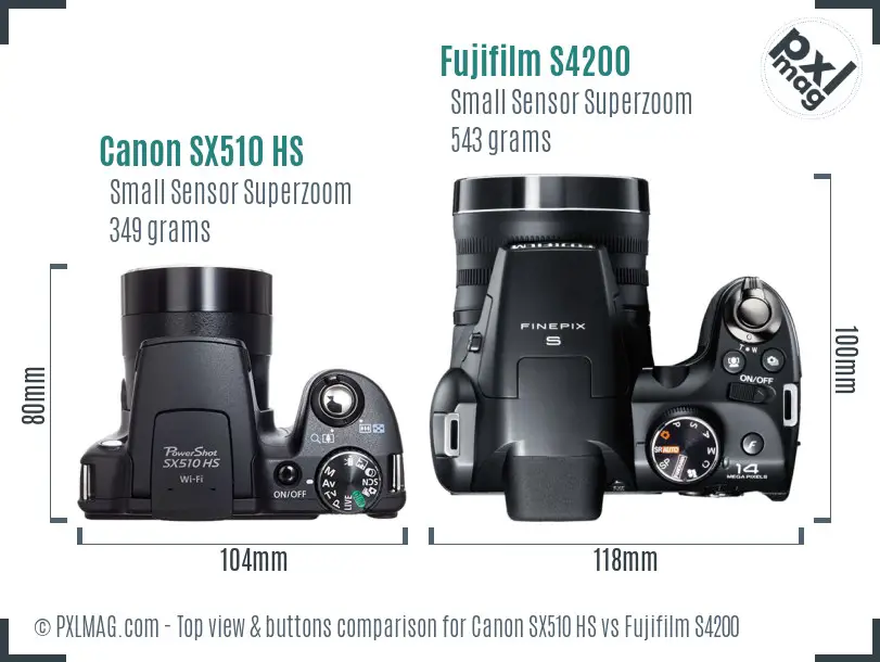 Canon SX510 HS vs Fujifilm S4200 top view buttons comparison