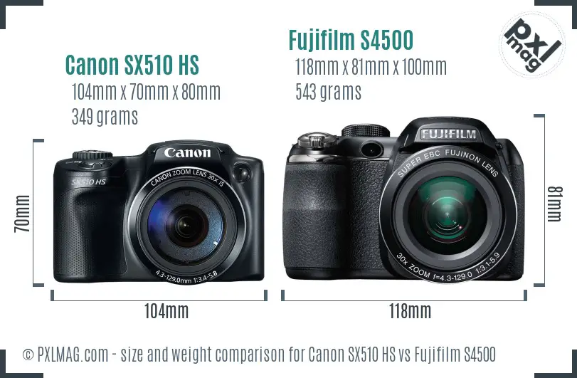 Canon SX510 HS vs Fujifilm S4500 size comparison Canon SX510 HS vs Fujifilm S4500 size comparison