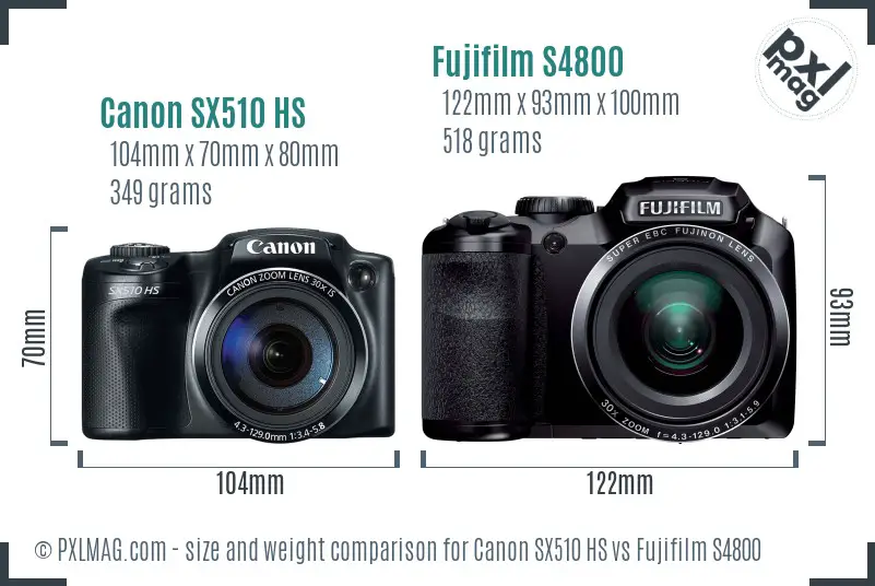 Canon SX510 HS vs Fujifilm S4800 size comparison