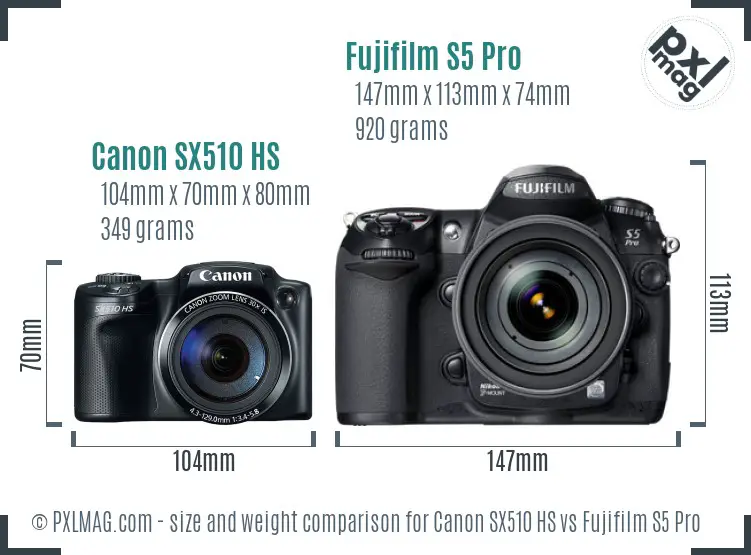 Canon SX510 HS vs Fujifilm S5 Pro size comparison Canon SX510 HS vs Fujifilm S5 Pro size comparison