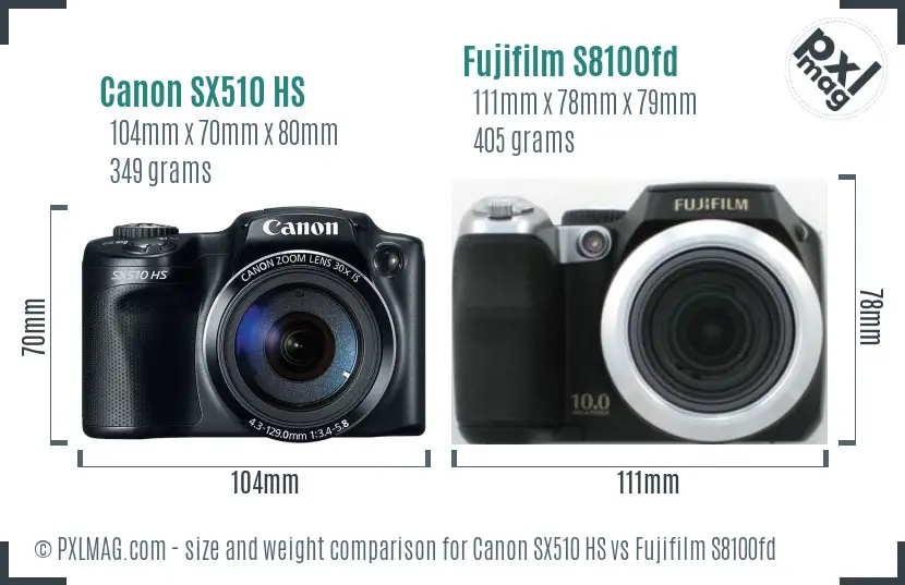 Canon SX510 HS vs Fujifilm S8100fd size comparison