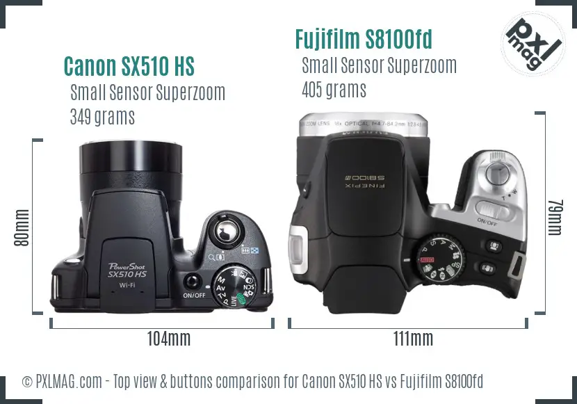 Canon SX510 HS vs Fujifilm S8100fd top view buttons comparison