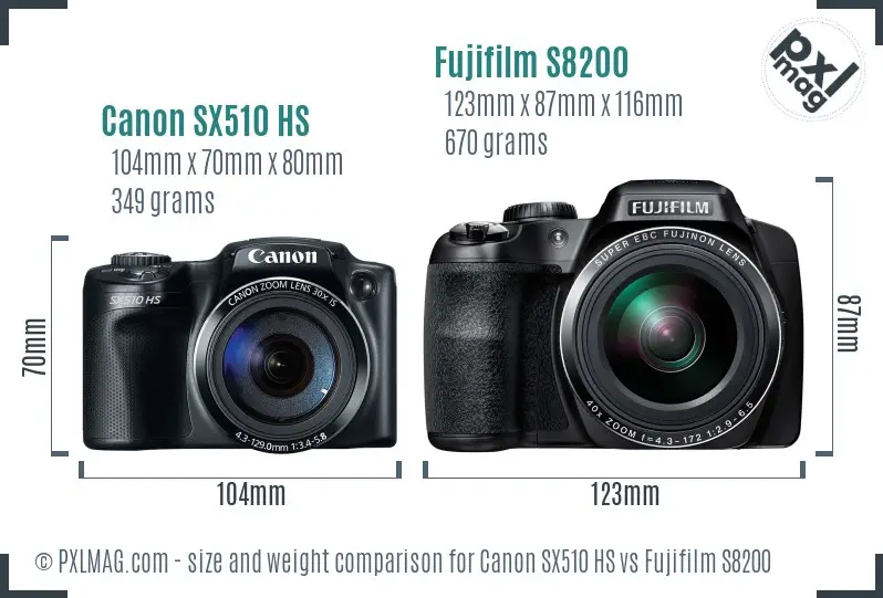 Canon SX510 HS vs Fujifilm S8200 size comparison