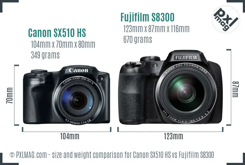 Canon SX510 HS vs Fujifilm S8300 size comparison