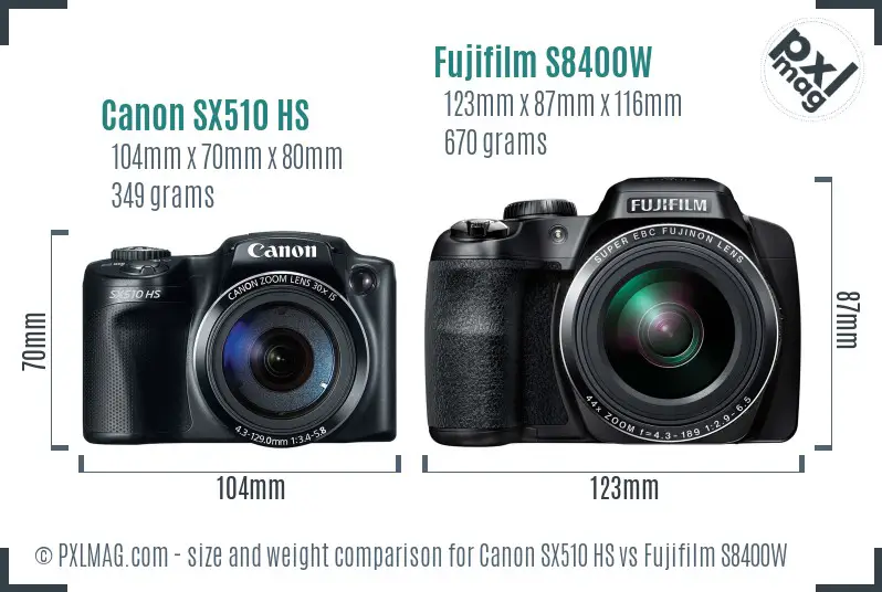 Canon SX510 HS vs Fujifilm S8400W size comparison
