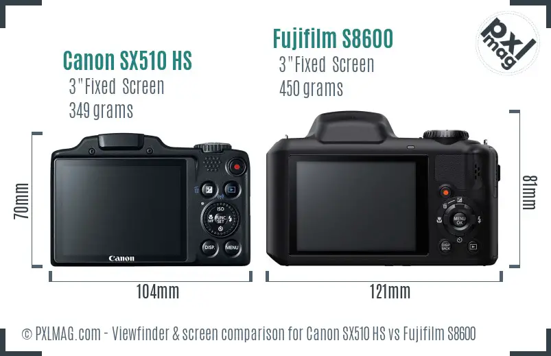 Canon SX510 HS vs Fujifilm S8600 Screen and Viewfinder comparison