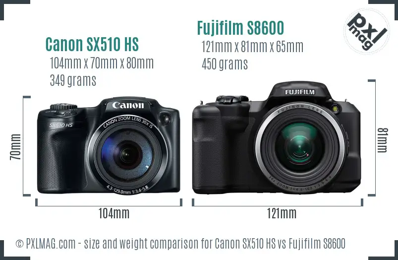 Canon SX510 HS vs Fujifilm S8600 size comparison