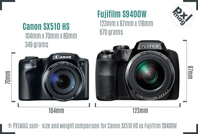 Canon SX510 HS vs Fujifilm S9400W size comparison