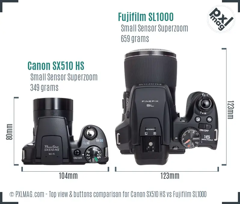 Canon SX510 HS vs Fujifilm SL1000 top view buttons comparison