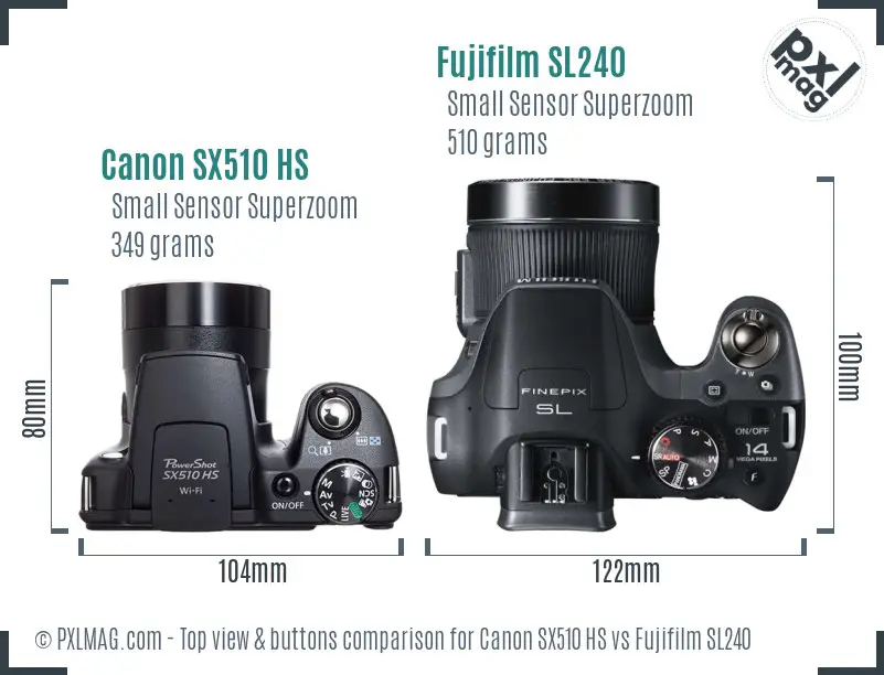 Canon SX510 HS vs Fujifilm SL240 top view buttons comparison