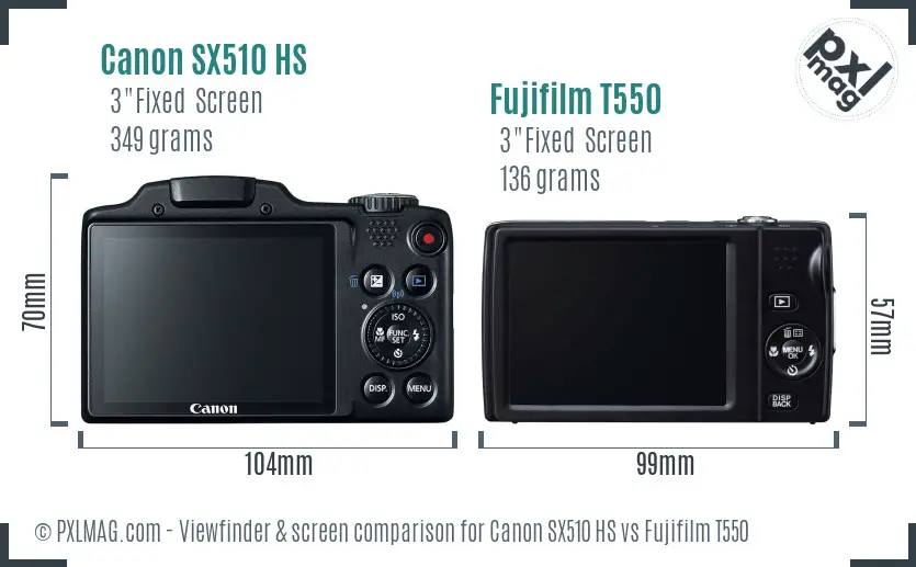Canon SX510 HS vs Fujifilm T550 Screen and Viewfinder comparison