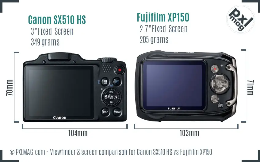 Canon SX510 HS vs Fujifilm XP150 Screen and Viewfinder comparison