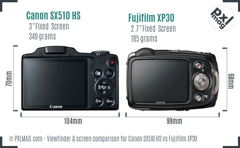 Canon SX510 HS vs Fujifilm XP30 Screen and Viewfinder comparison