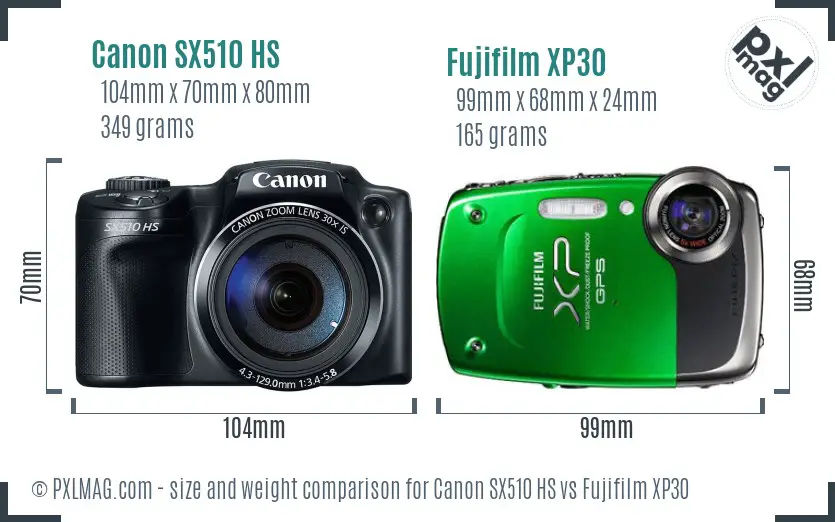 Canon SX510 HS vs Fujifilm XP30 size comparison