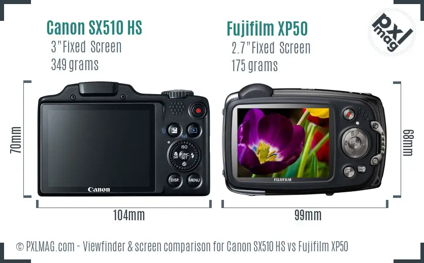 Canon SX510 HS vs Fujifilm XP50 Screen and Viewfinder comparison