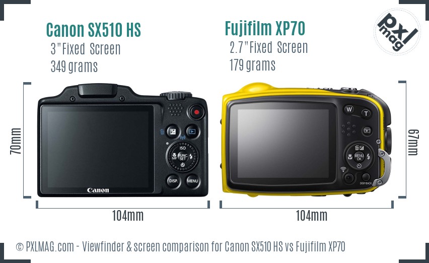 Canon SX510 HS vs Fujifilm XP70 Screen and Viewfinder comparison