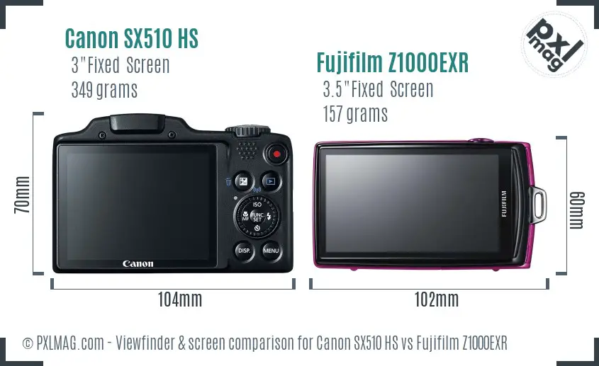Canon SX510 HS vs Fujifilm Z1000EXR Screen and Viewfinder comparison