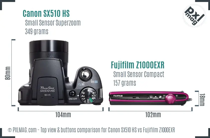 Canon SX510 HS vs Fujifilm Z1000EXR top view buttons comparison