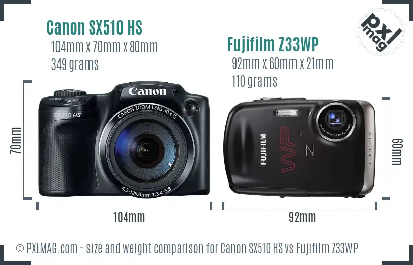 Canon SX510 HS vs Fujifilm Z33WP size comparison