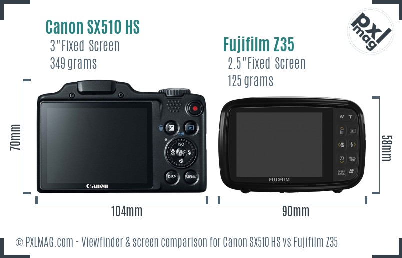 Canon SX510 HS vs Fujifilm Z35 Screen and Viewfinder comparison