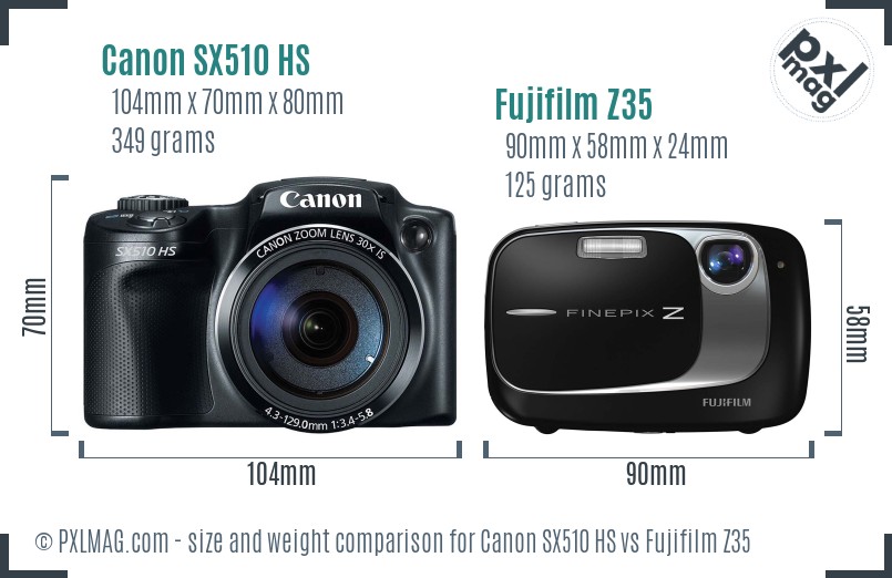 Canon SX510 HS vs Fujifilm Z35 size comparison