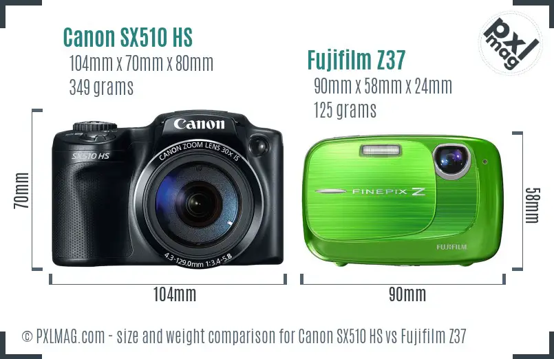 Canon SX510 HS vs Fujifilm Z37 size comparison Canon SX510 HS vs Fujifilm Z37 size comparison