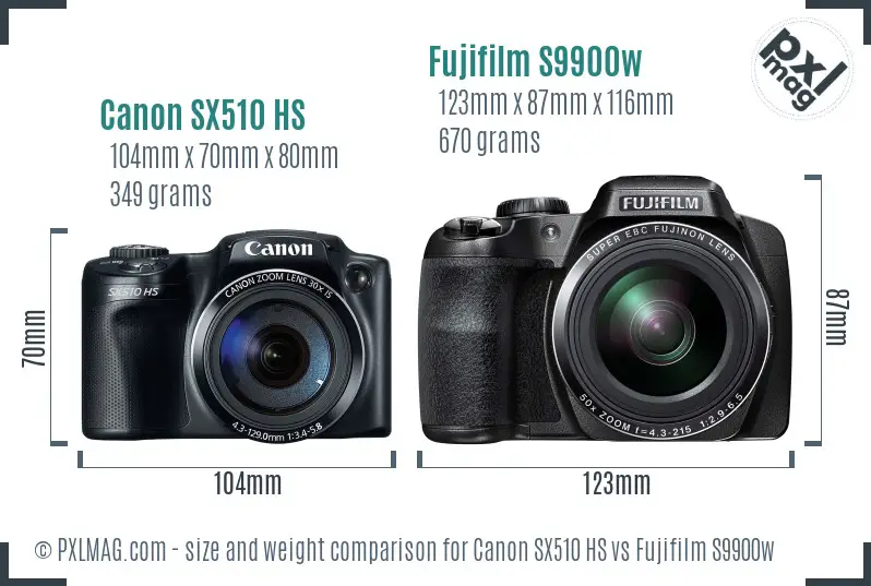 Canon SX510 HS vs Fujifilm S9900w size comparison