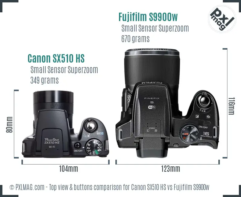 Canon SX510 HS vs Fujifilm S9900w top view buttons comparison