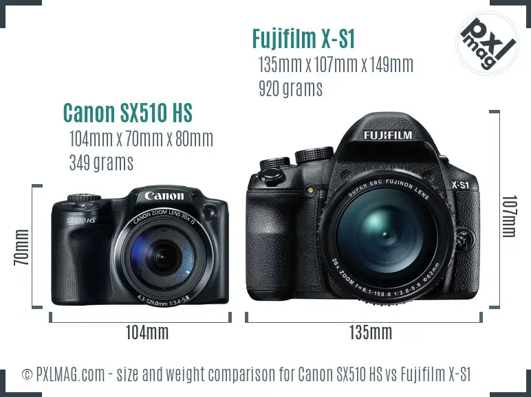 Canon SX510 HS vs Fujifilm X-S1 size comparison Canon SX510 HS vs Fujifilm X-S1 size comparison