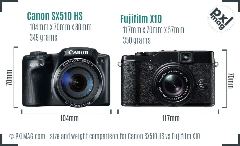 Canon SX510 HS vs Fujifilm X10 size comparison Canon SX510 HS vs Fujifilm X10 size comparison