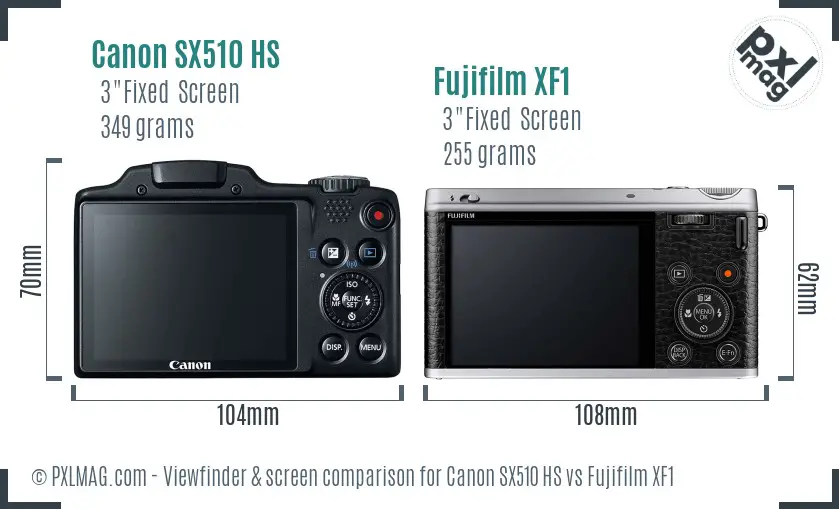 Canon SX510 HS vs Fujifilm XF1 Screen and Viewfinder comparison