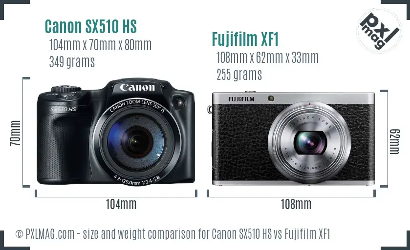 Canon SX510 HS vs Fujifilm XF1 size comparison