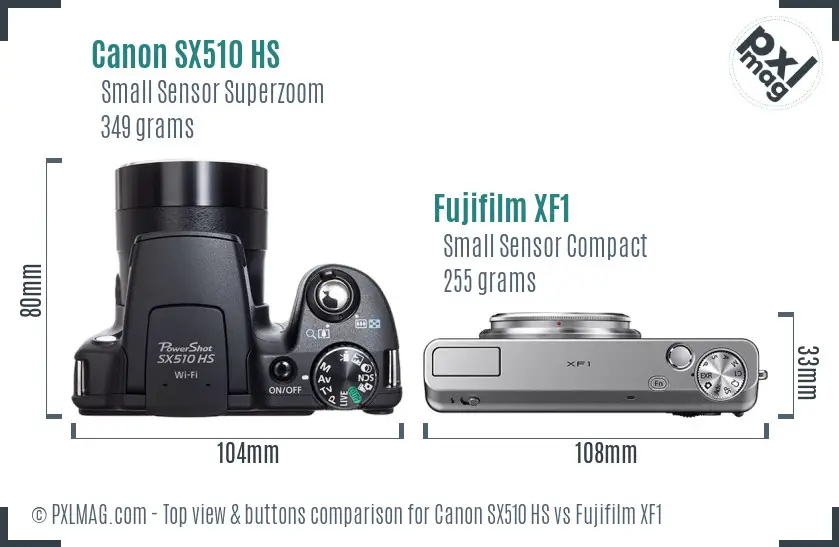 Canon SX510 HS vs Fujifilm XF1 top view buttons comparison