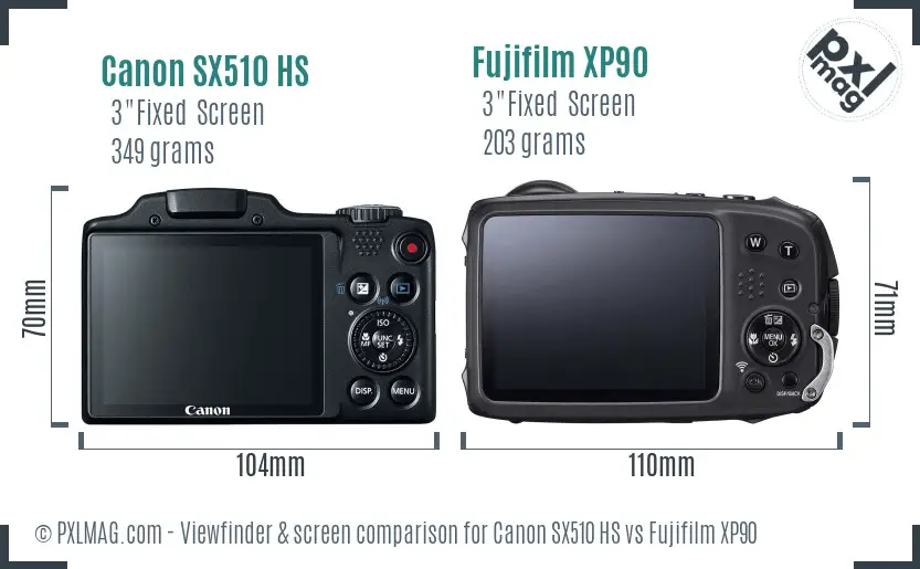 Canon SX510 HS vs Fujifilm XP90 Screen and Viewfinder comparison